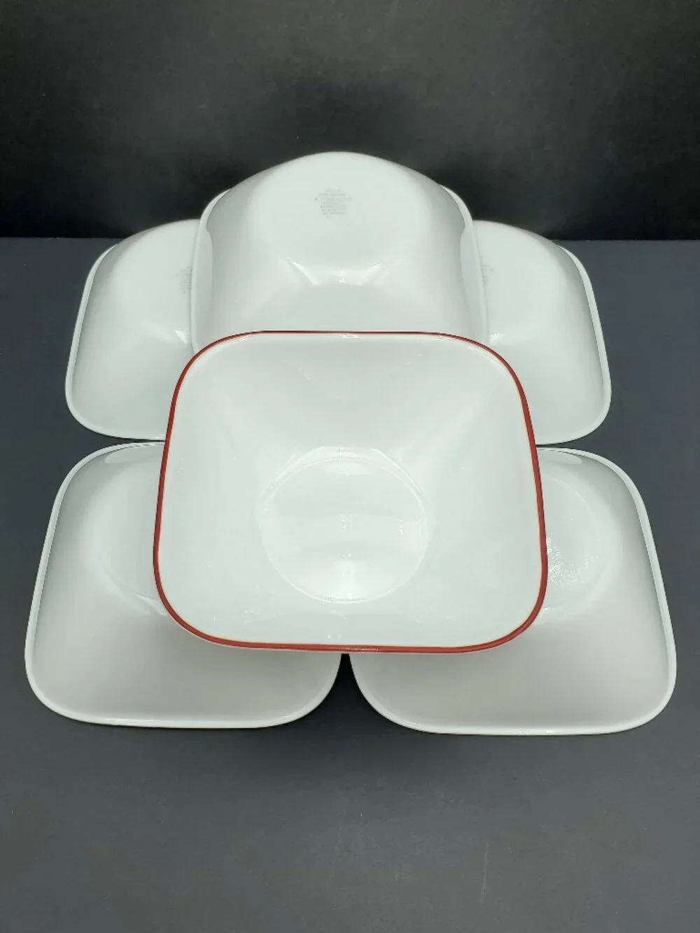Corelle Splendor Soup Bowls Corning Square White Cereal Bowls with Red Rims